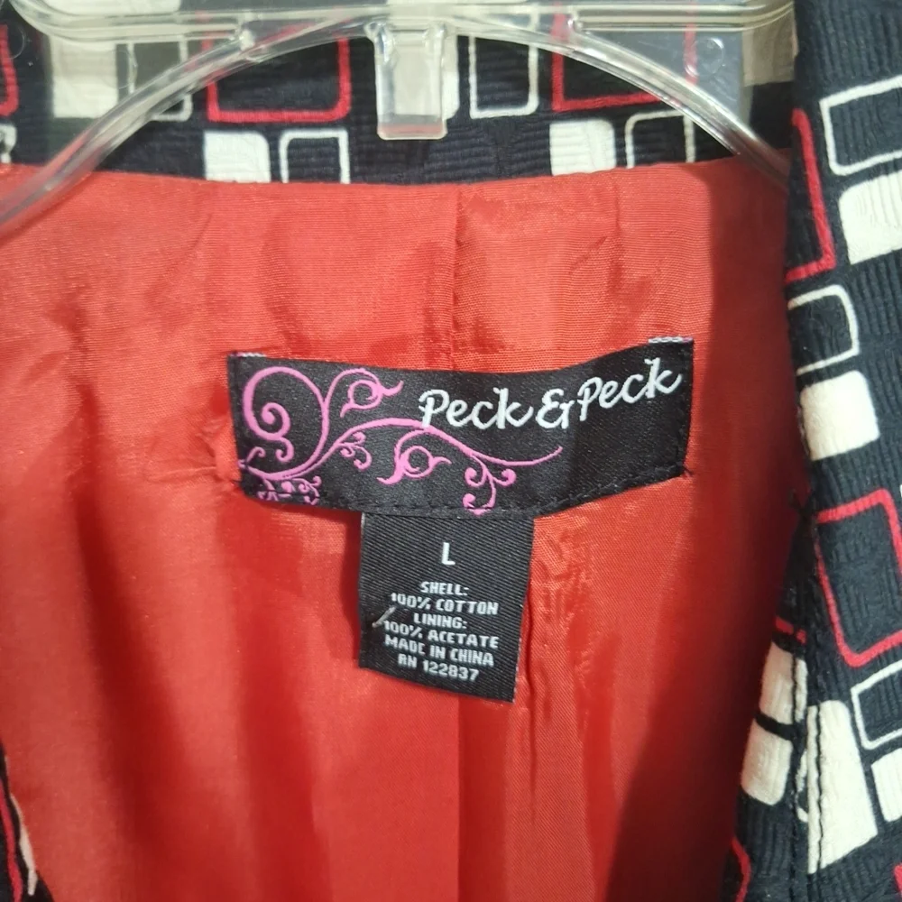 Peck & Peck Black and Red Geometric Jacket - L